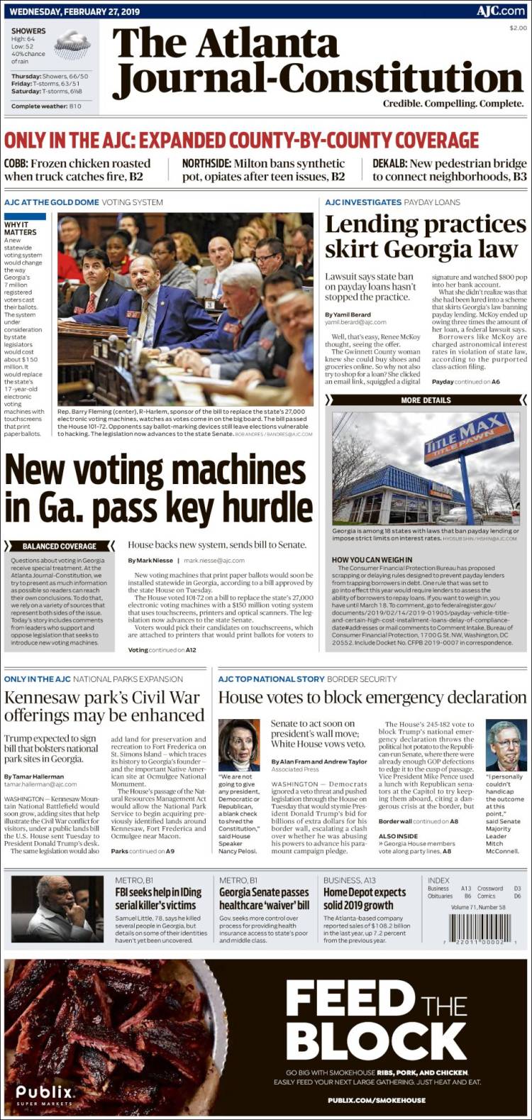 Portada de The Atlanta Journal-Constitution (USA)