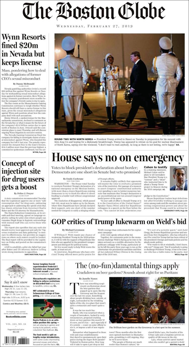 Portada de Boston Globe (USA)