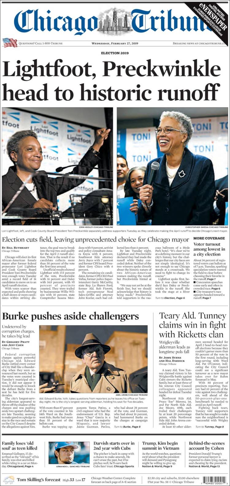 Portada de Chicago Tribune (USA)