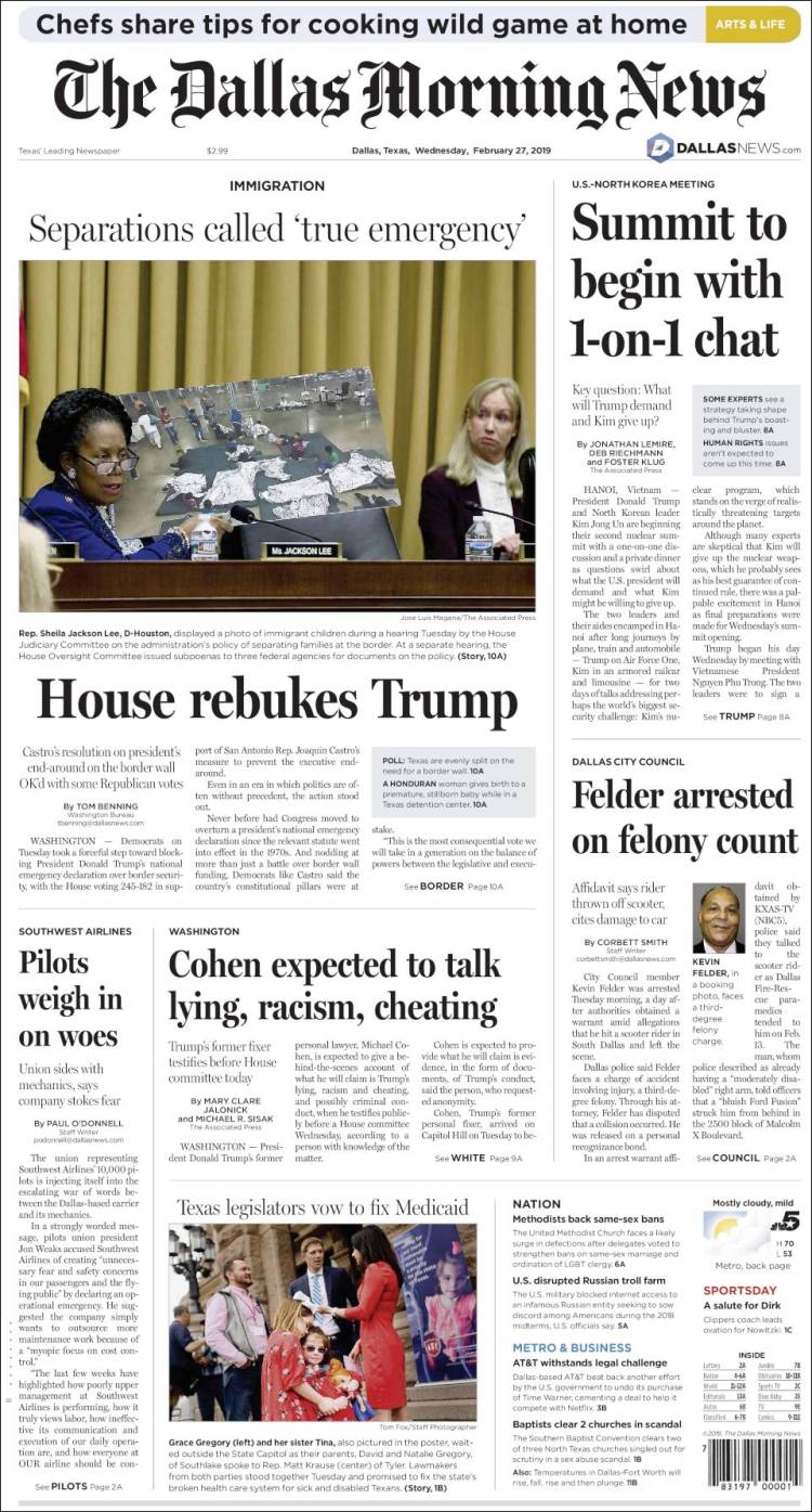 Portada de Dallas Morning News (USA)