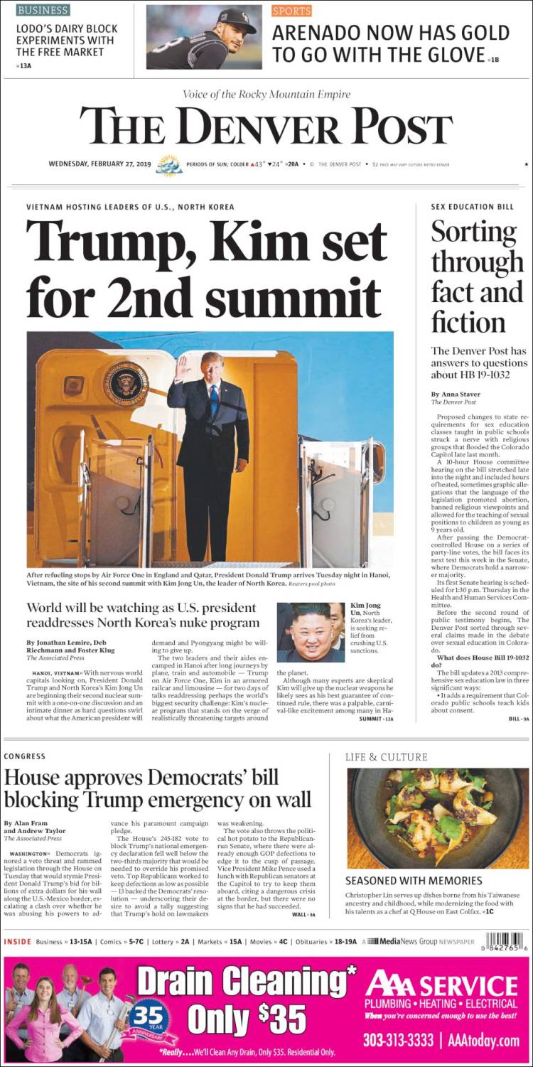 Portada de The Denver Post (USA)