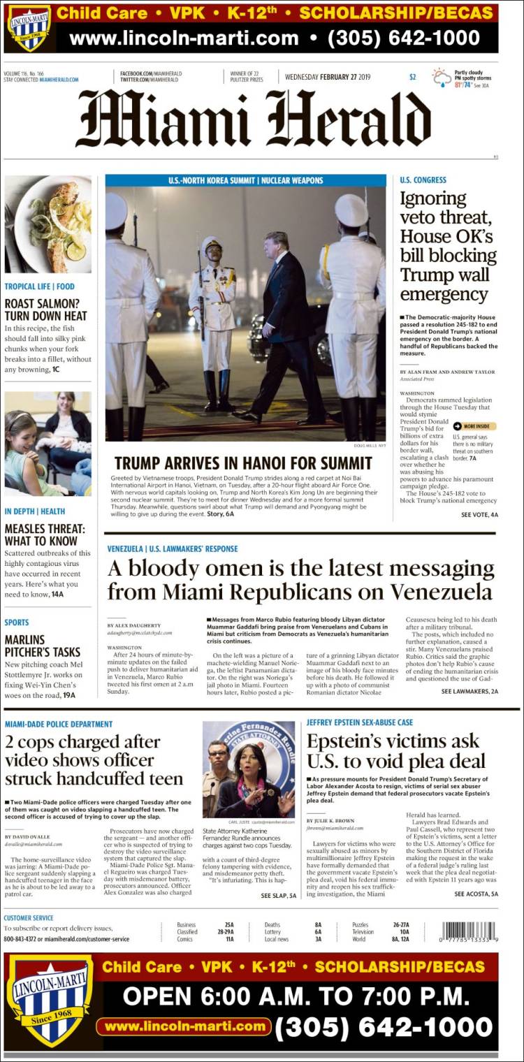 Portada de Miami Herald (USA)