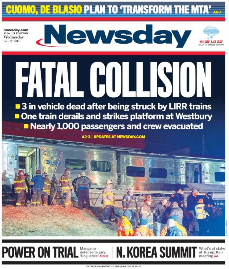 Portada de Newsday (USA)