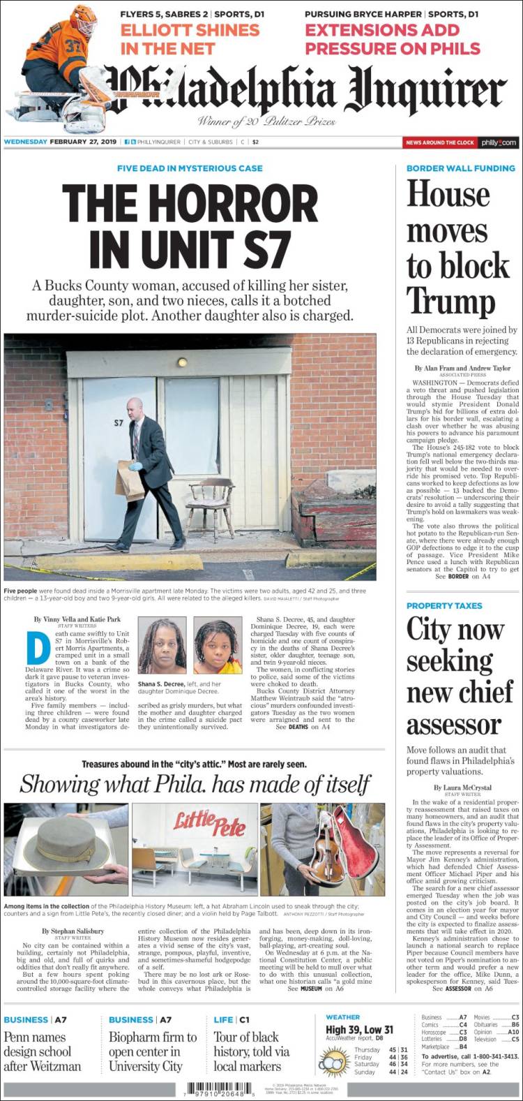 Portada de Philadelphia Inquirer (USA)