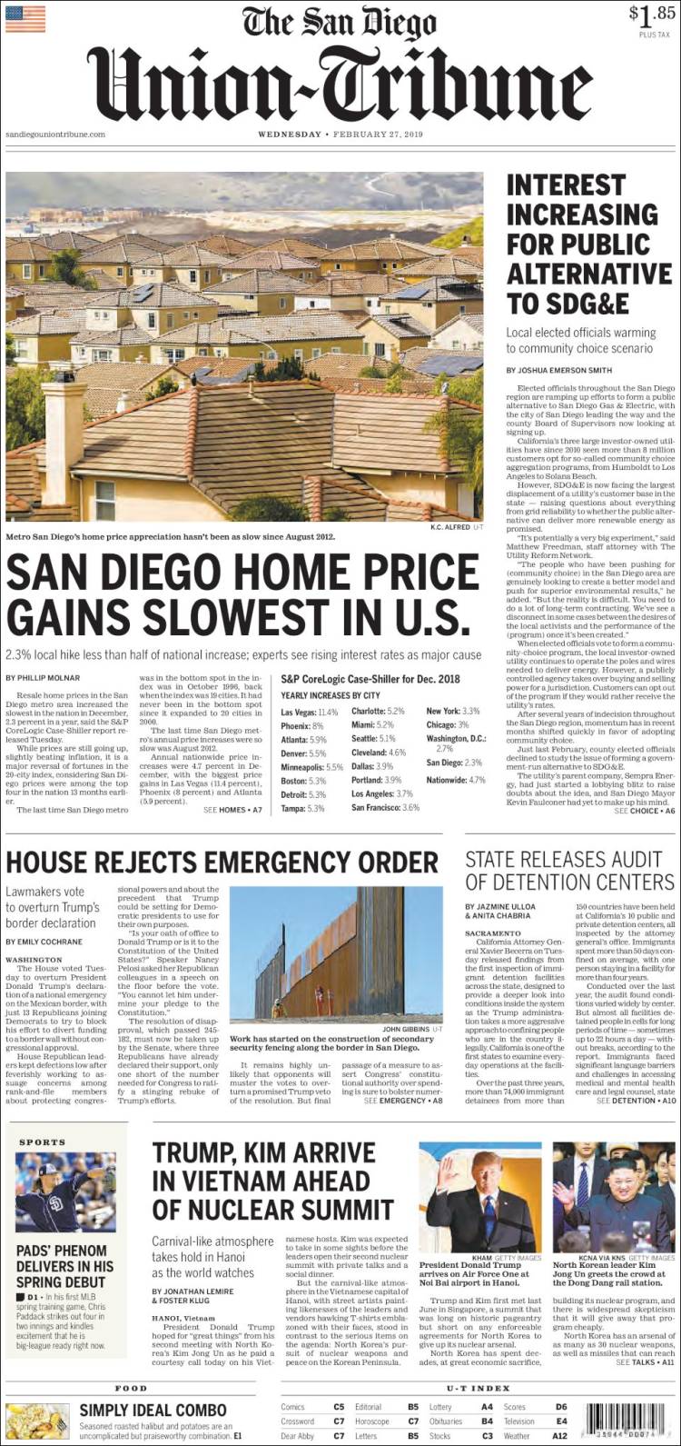 Portada de The San Diego Union-Tribune (USA)