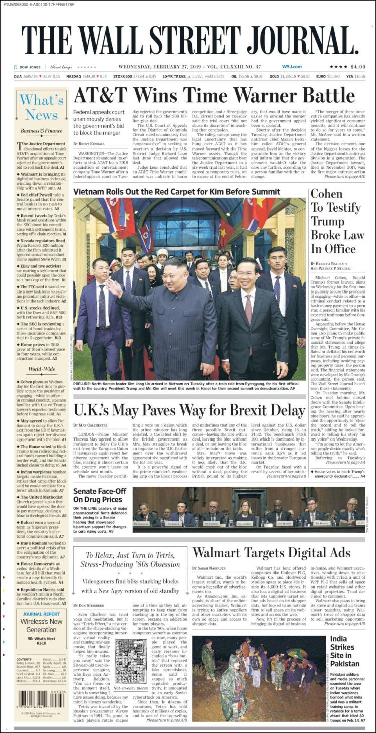 Portada de Wall Street Journal (USA)