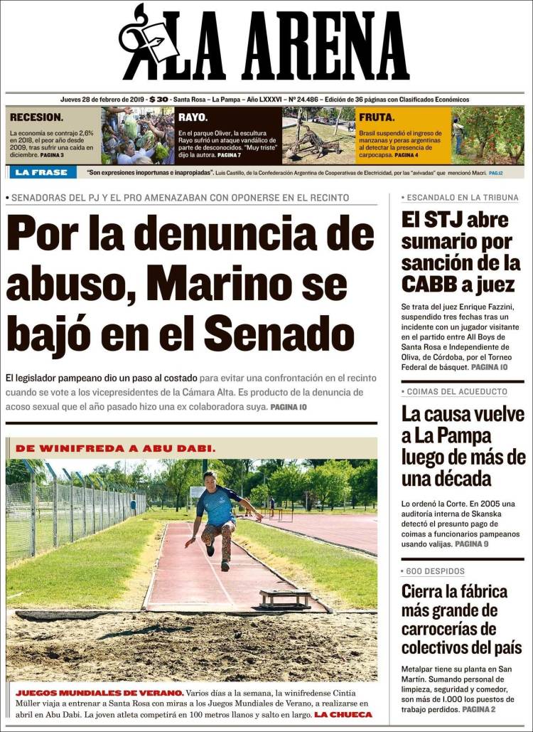 Portada de Diario La Arena (Argentina)