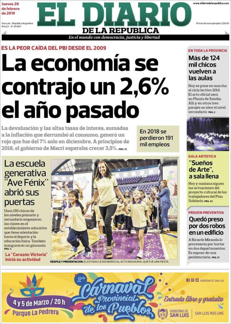 Portada de Diario de la República (Argentina)