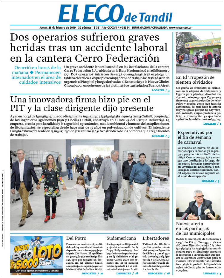 Portada de El Eco de Tandil (Argentina)