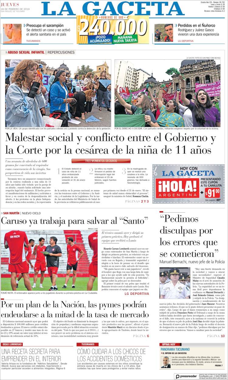 Portada de La Gaceta (Argentina)