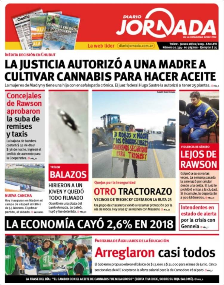Portada de Diario Jornada en la Patagonia (Argentina)