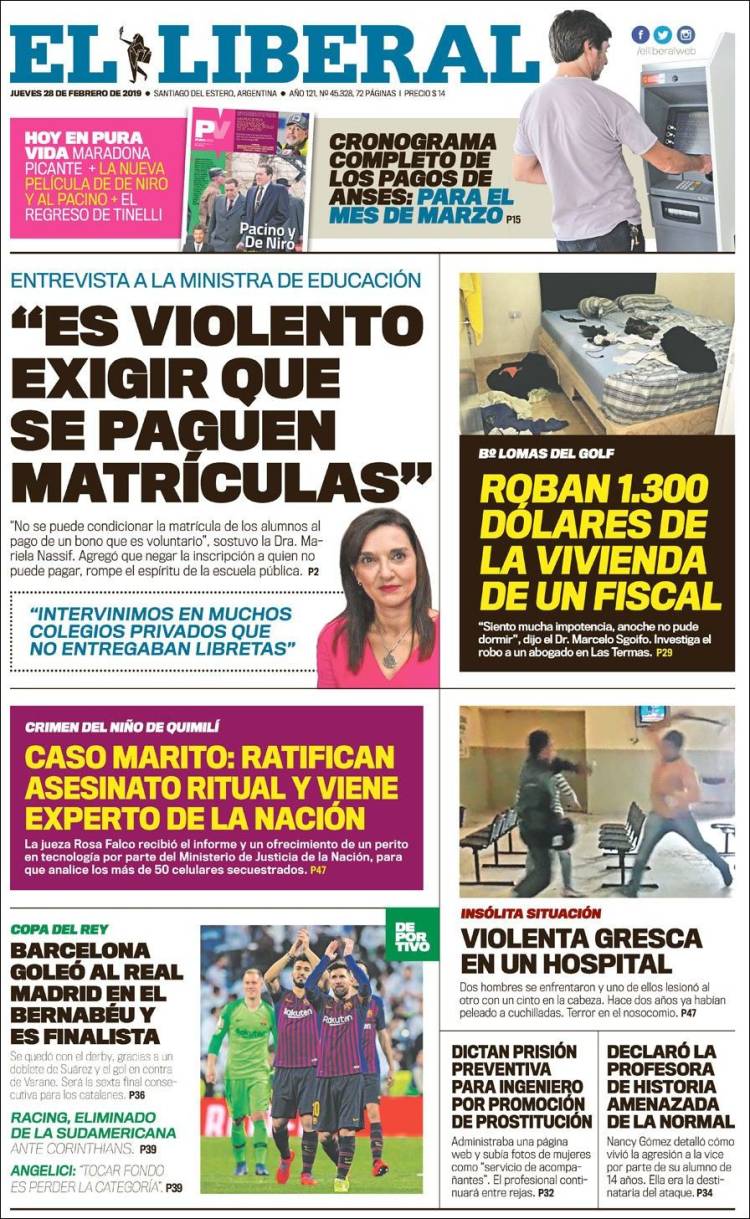 Portada de Diario El Liberal (Argentina)