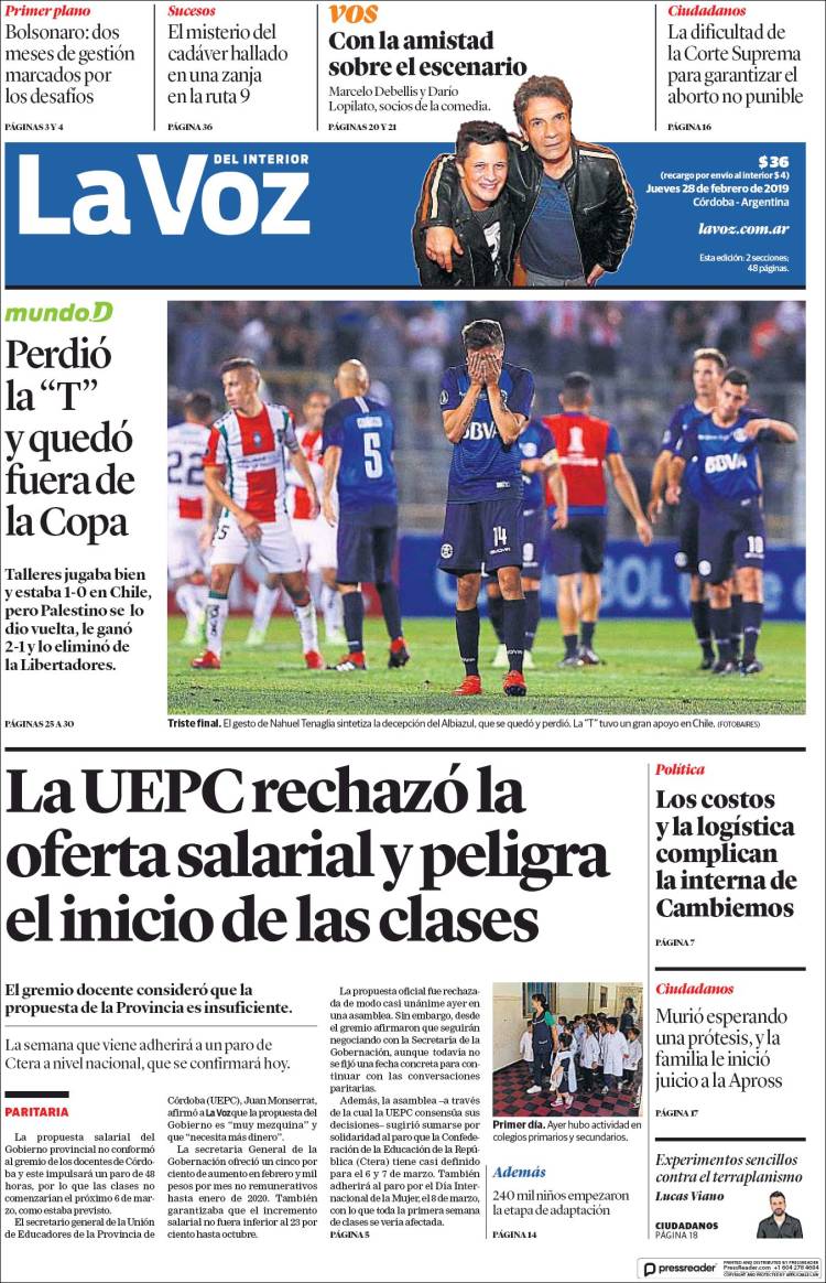 Portada de La Voz del Interior (Argentina)