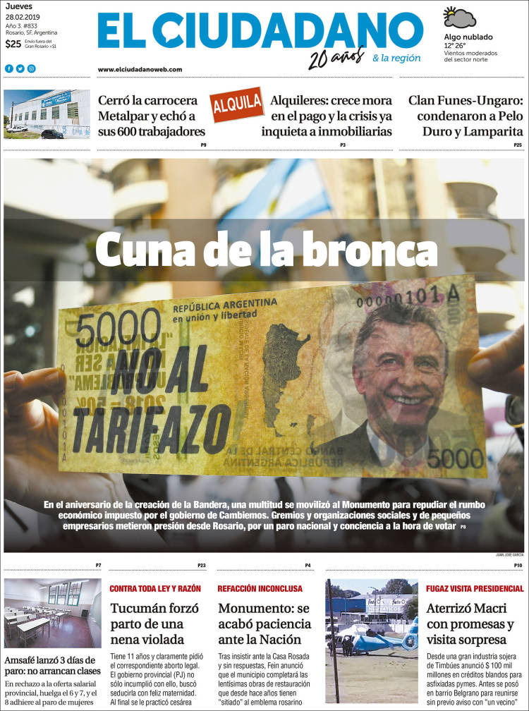 Portada de Diario El Ciudadano (Argentina)