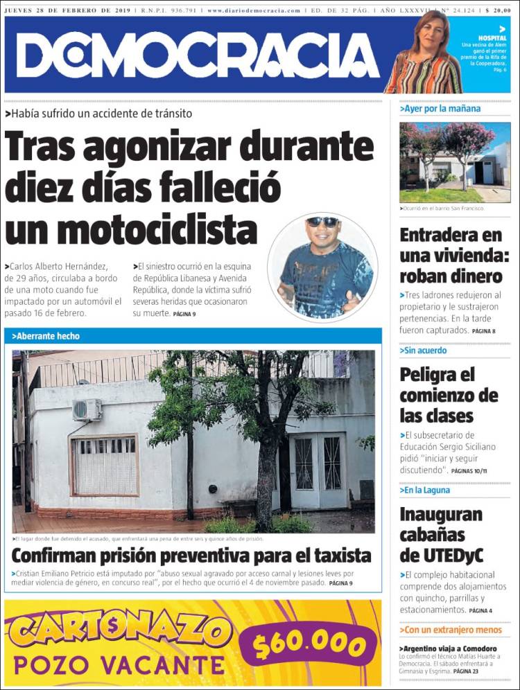 Portada de Diario Democracia (Argentina)