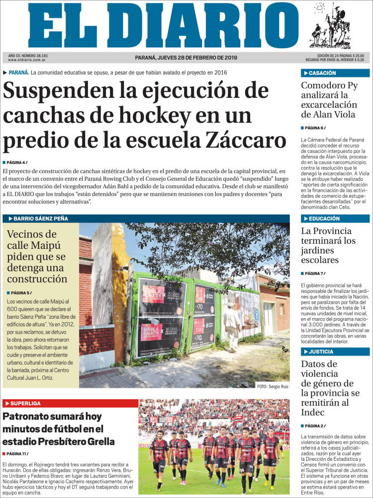 Portada de El Diario de Paraná (Argentina)