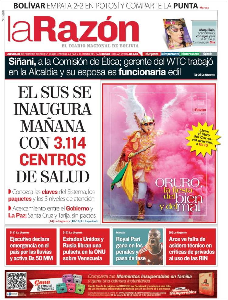 Portada de La Razón (Bolivia)