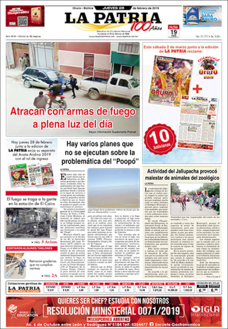 Portada de La Patria (Bolivia)