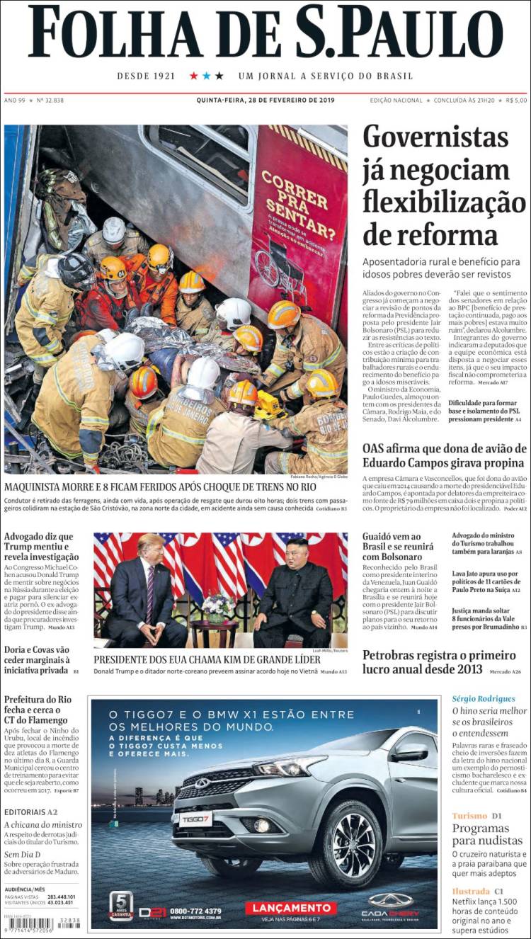 Portada de Folha de São Paulo (Brasil)