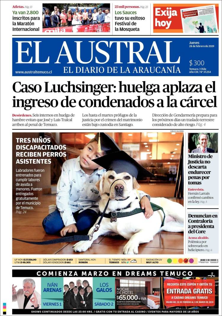Portada de El Austral de Temuco (Chile)