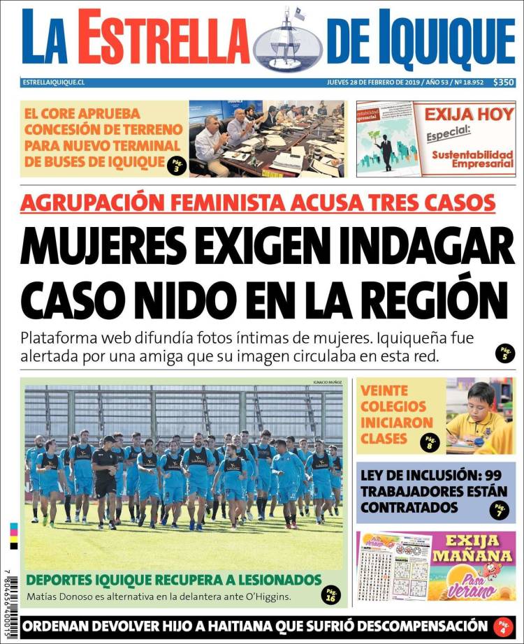 Portada de La Estrella de Iquique (Chile)