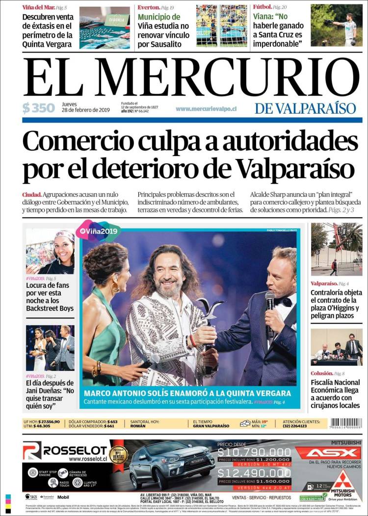 Portada de Mercurio de Valparaiso (Chile)