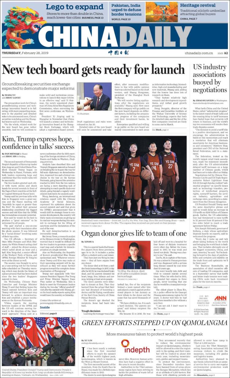 Portada de China Daily (China)