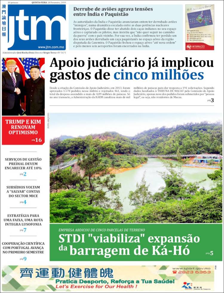 Portada de Jornal Tribuna de Macau (China)
