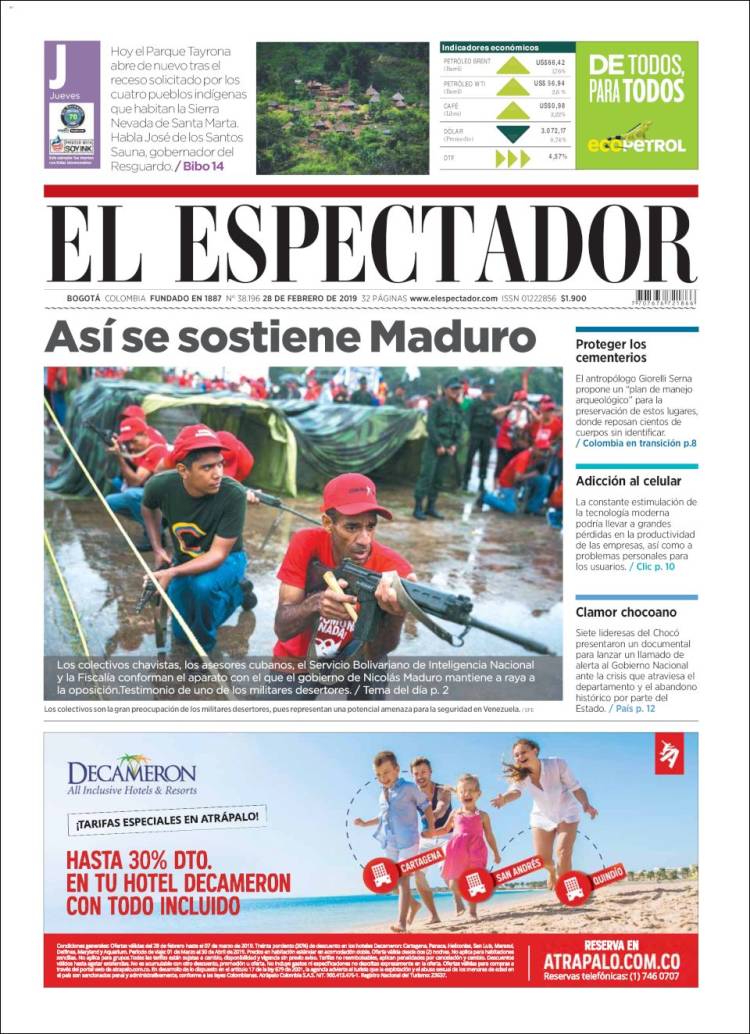 Portada de El Espectador (Colombia)