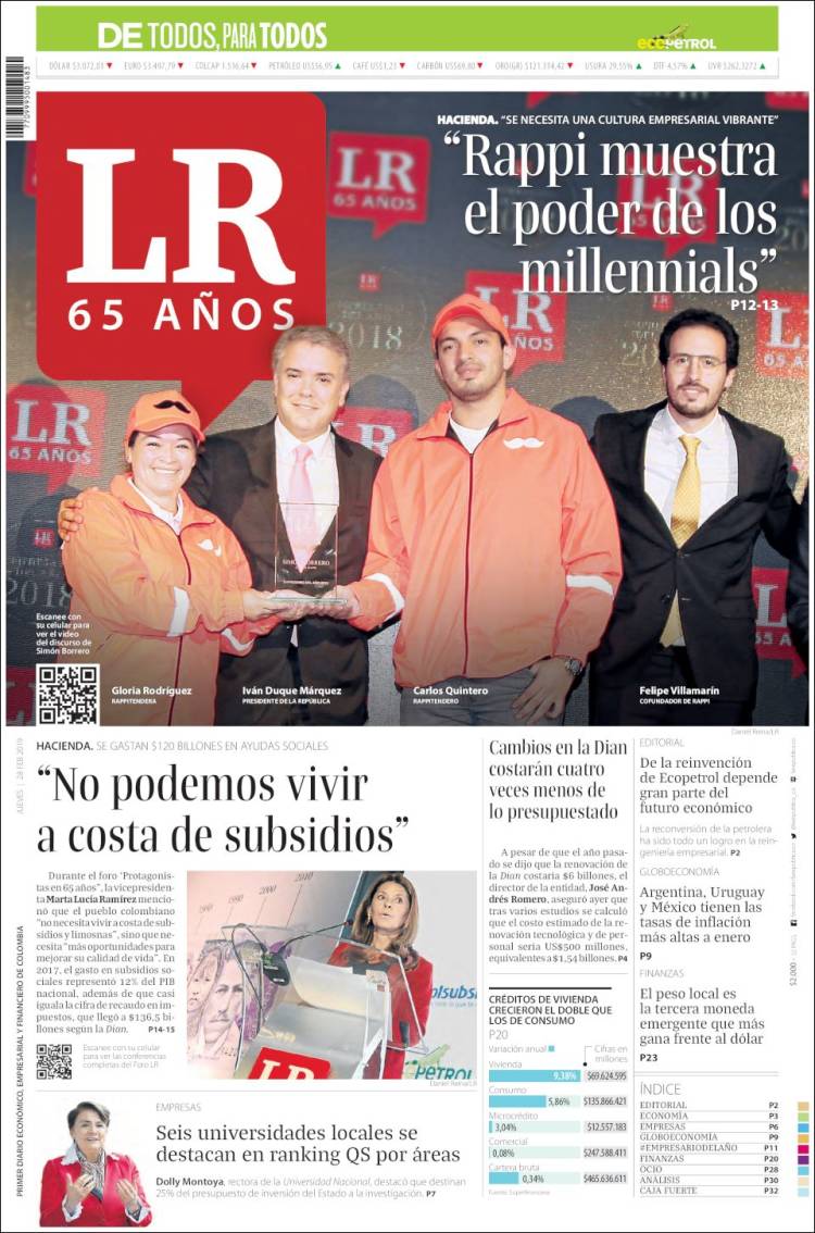 Portada de La Republica (Colombia)