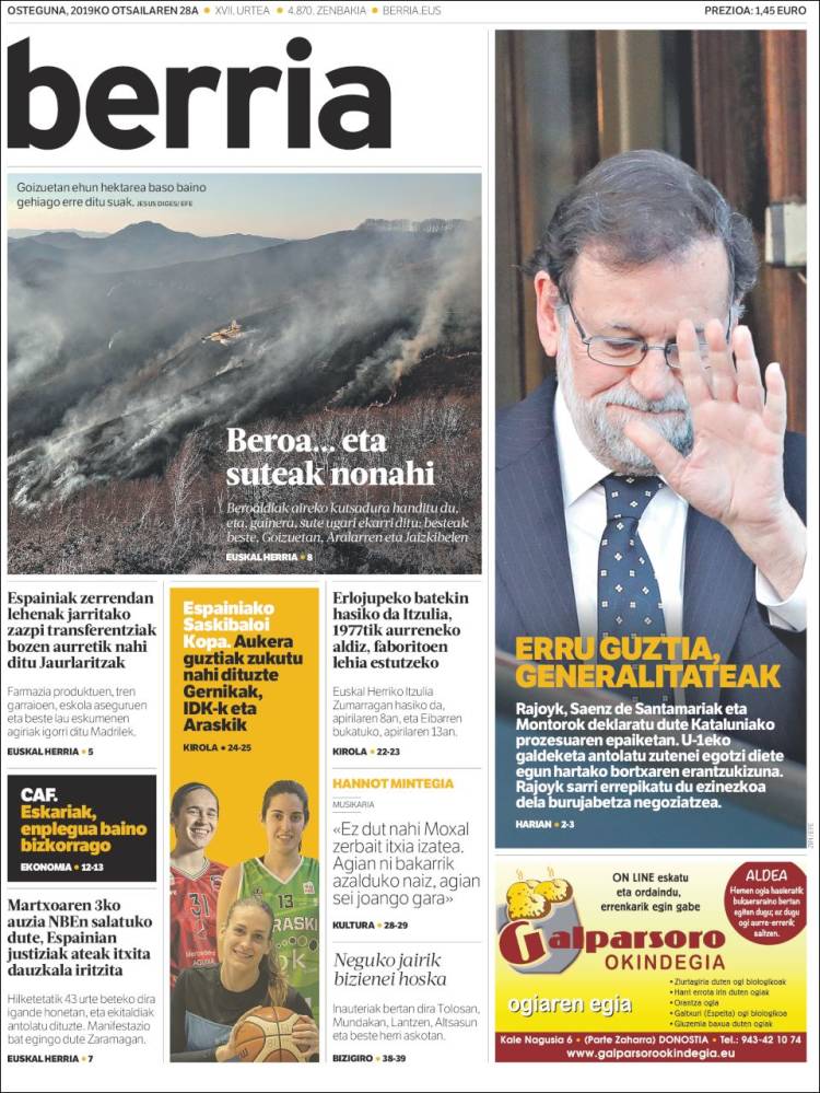 Portada de Berria (España)