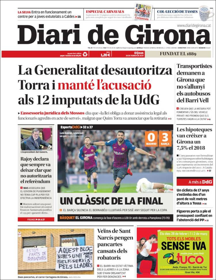 Portada de Diari de Girona (España)