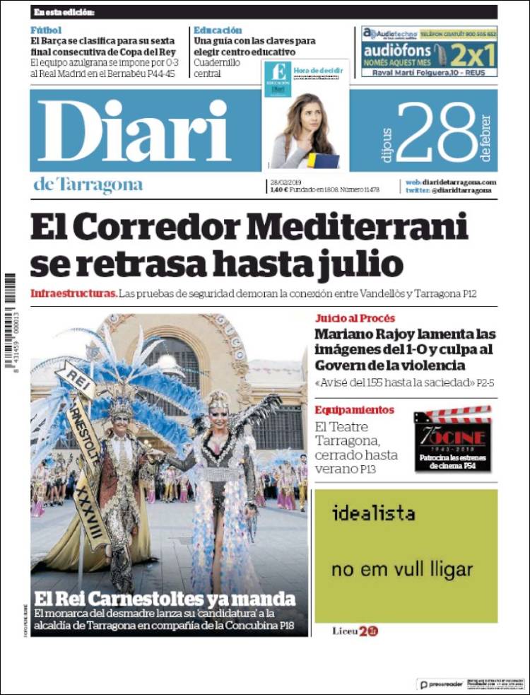 Portada de Diari de Tarragona (España)