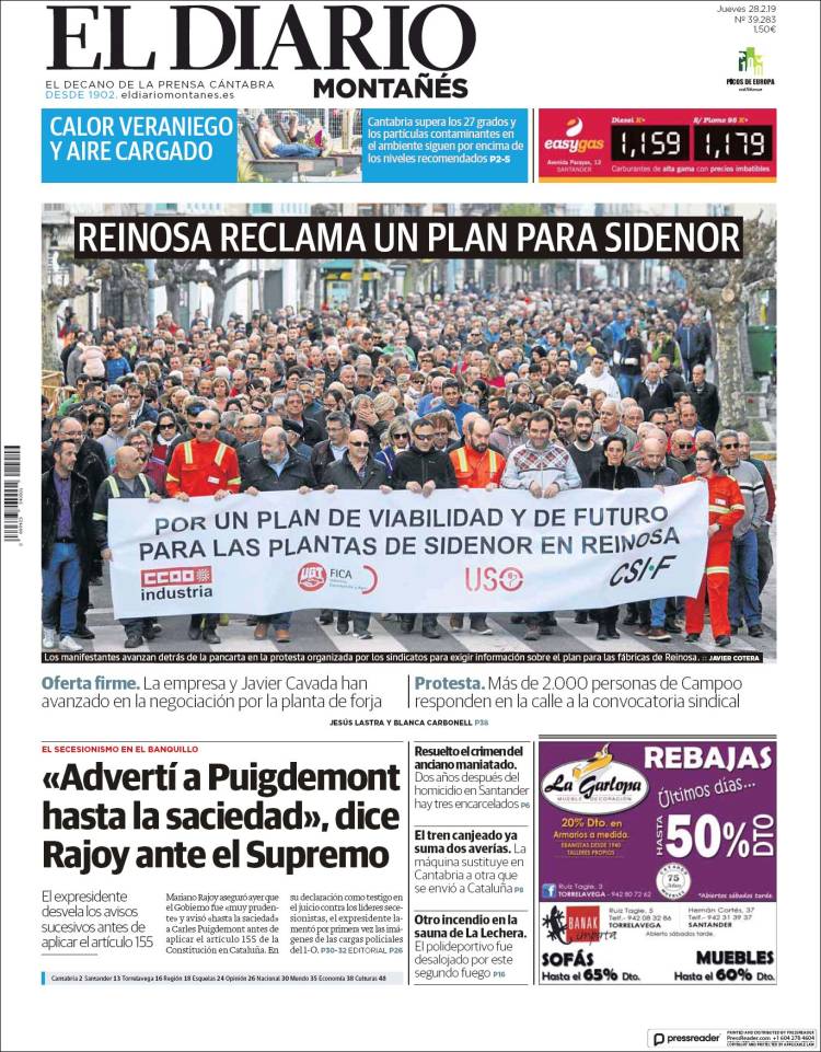 Portada de El Diario Montañés (España)