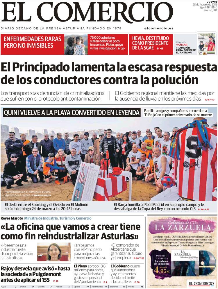 Portada de El Comercio (España)