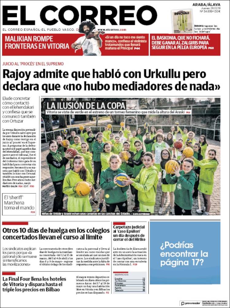 Portada de El Correo - Álava (España)