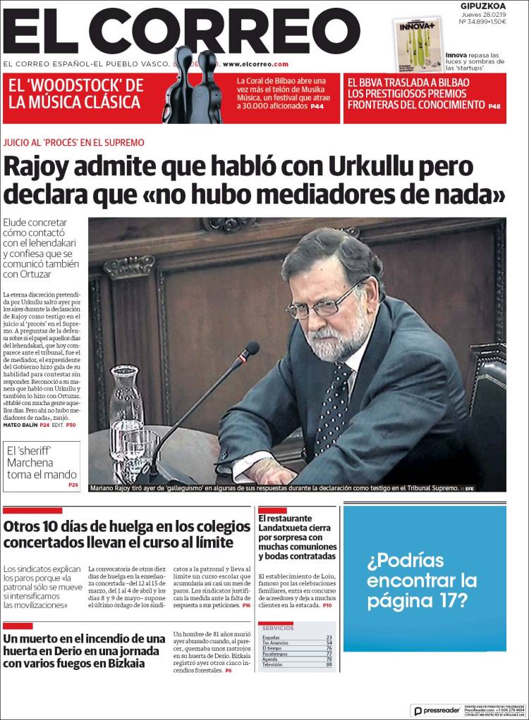 Portada de El Correo - Guipuzcoa (España)