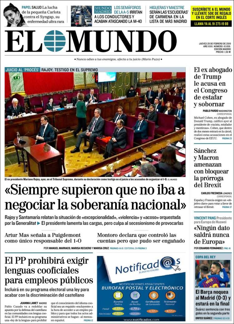 Portada de El Mundo (España)