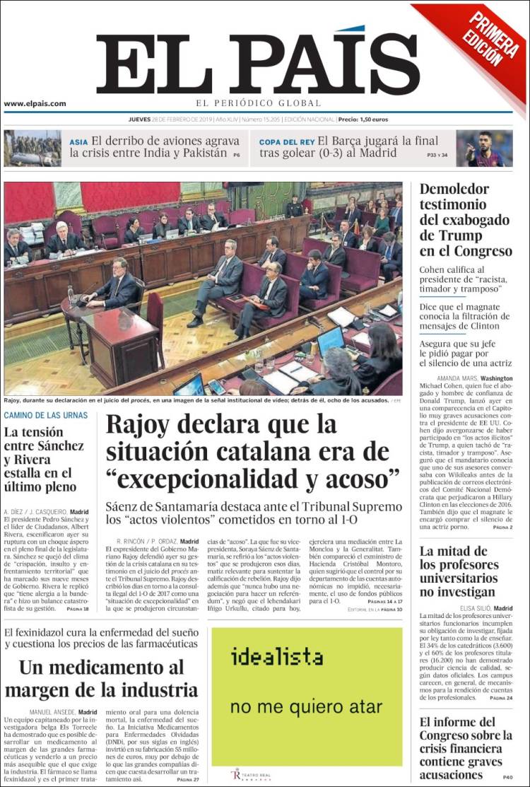 Portada de El País (España)