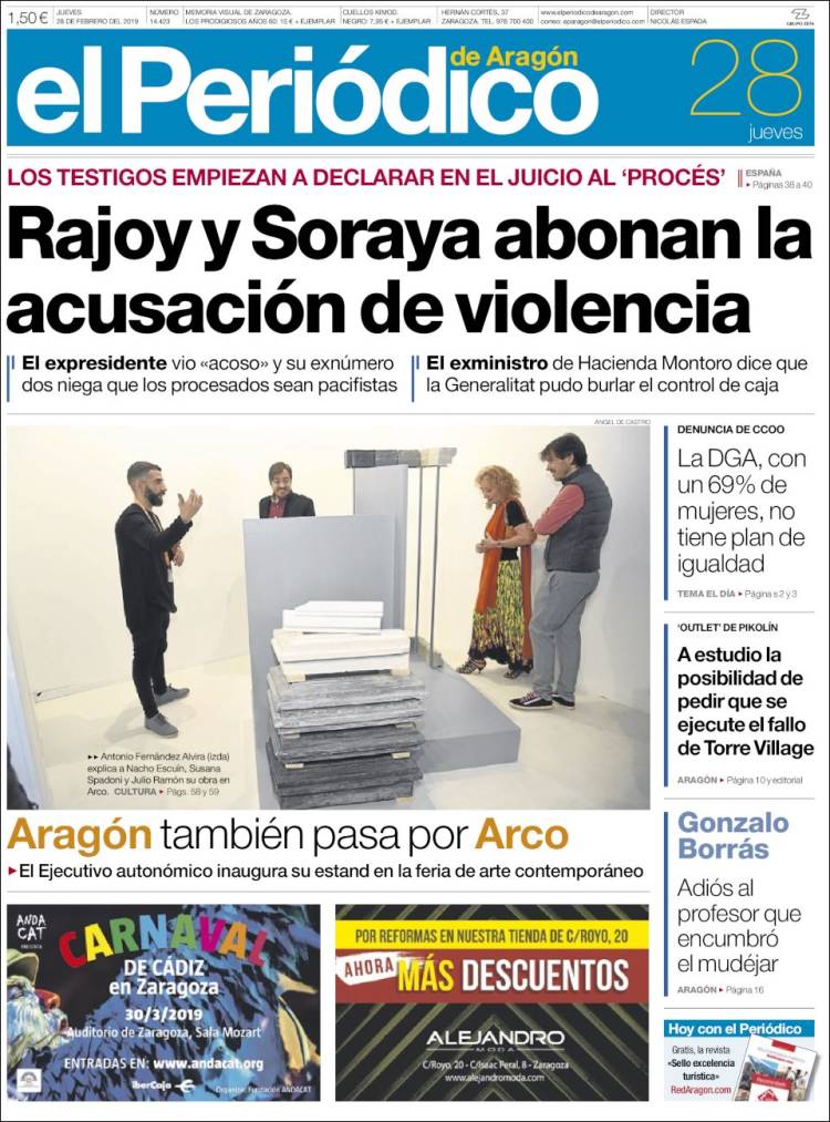 Portada de El Periódico de Aragón (España)