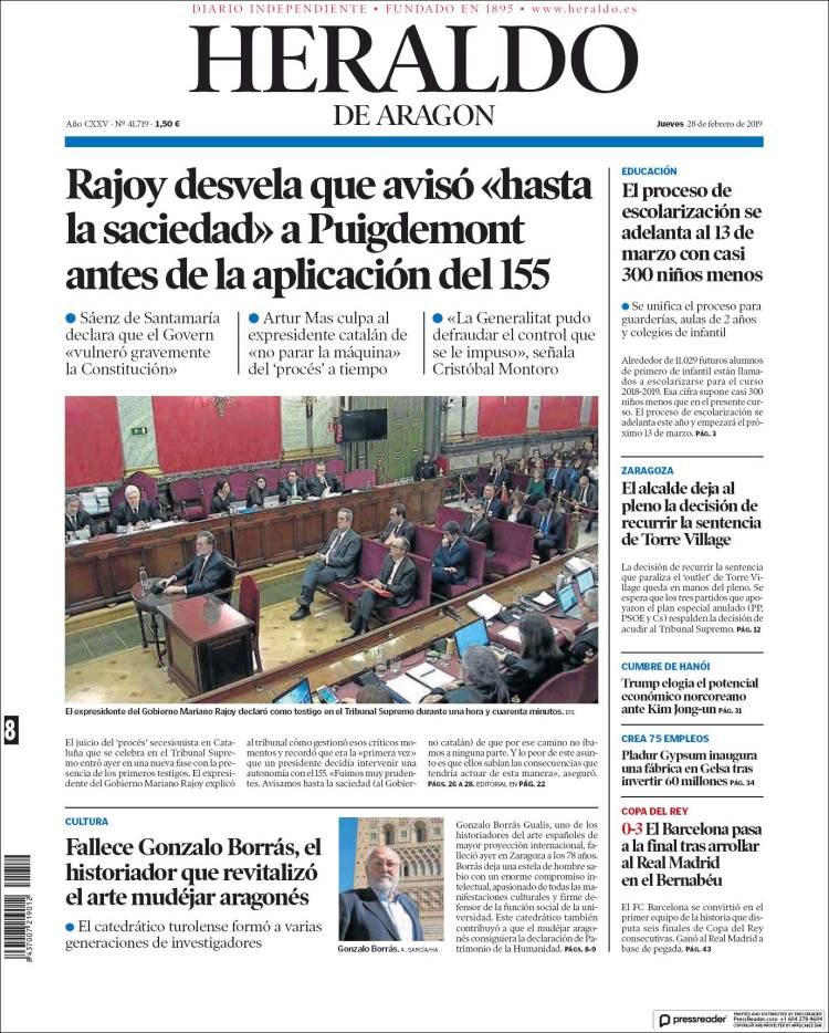 Portada de Heraldo de Aragón (España)