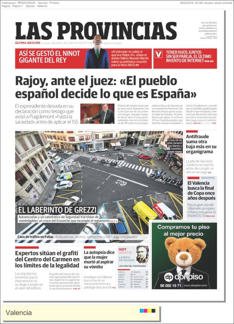 Portada de Las Provincias (España)