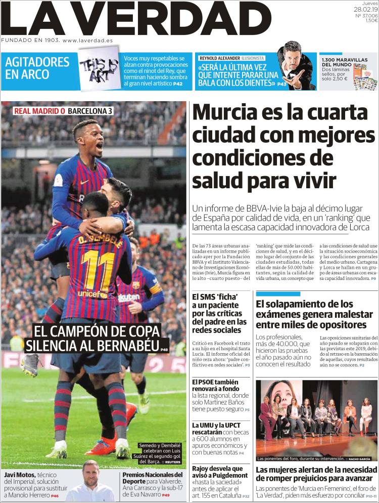 Portada de La Verdad de Murcia (España)