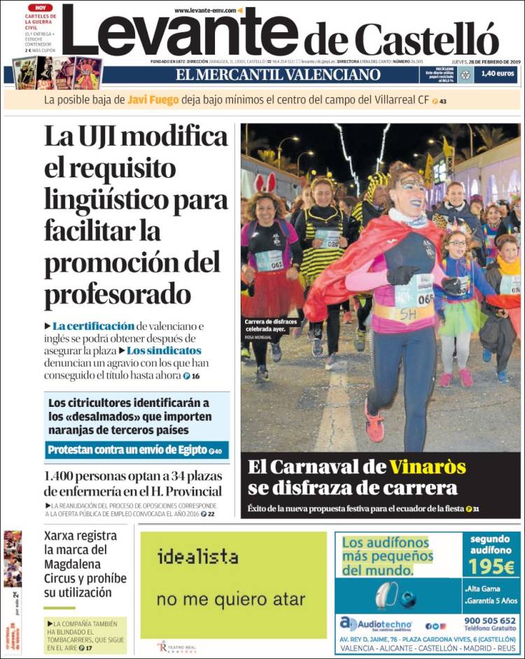 Portada de Levante de Castelló (España)