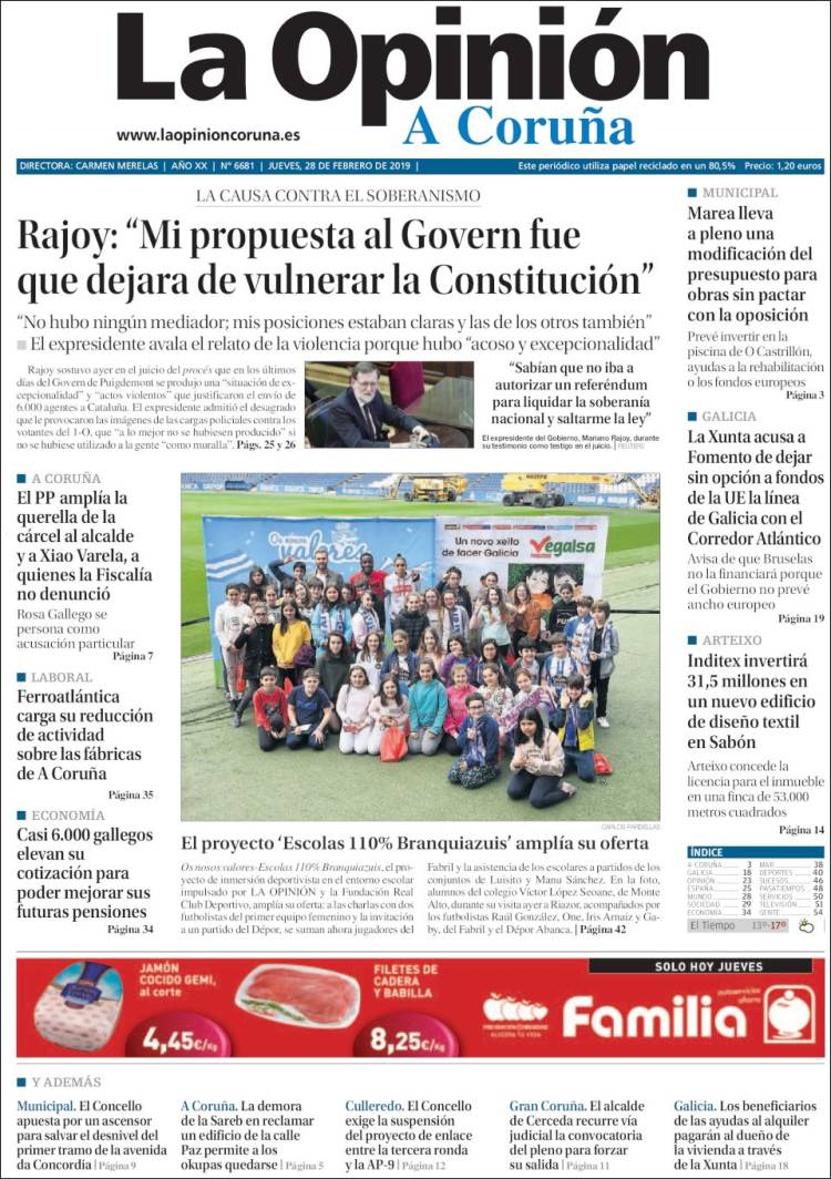 Portada de La Opinión de A Coruña (España)