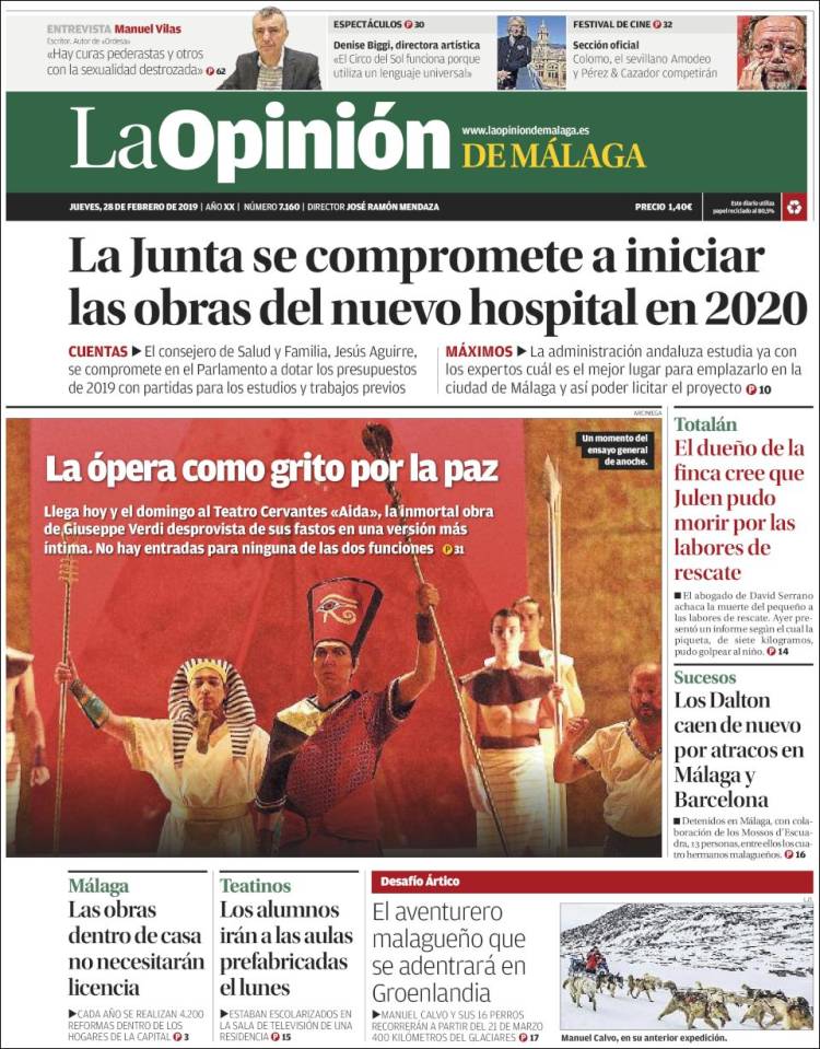 Portada de La Opinión de Málaga (España)