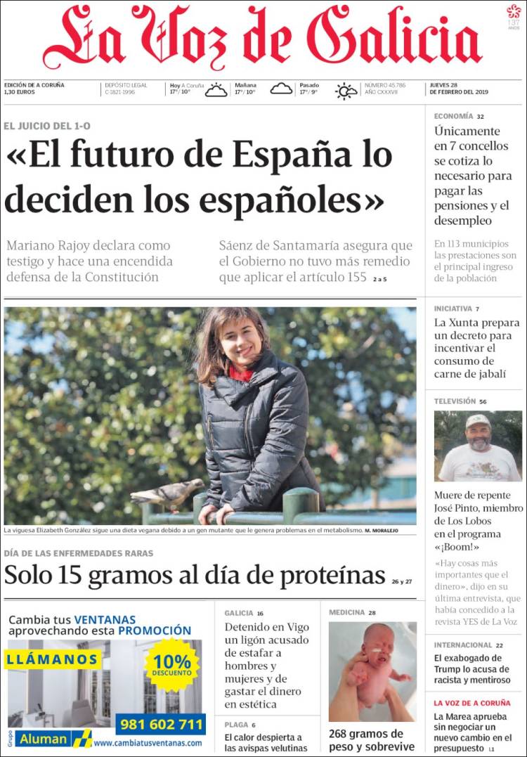 Portada de La Voz de Galicia (España)