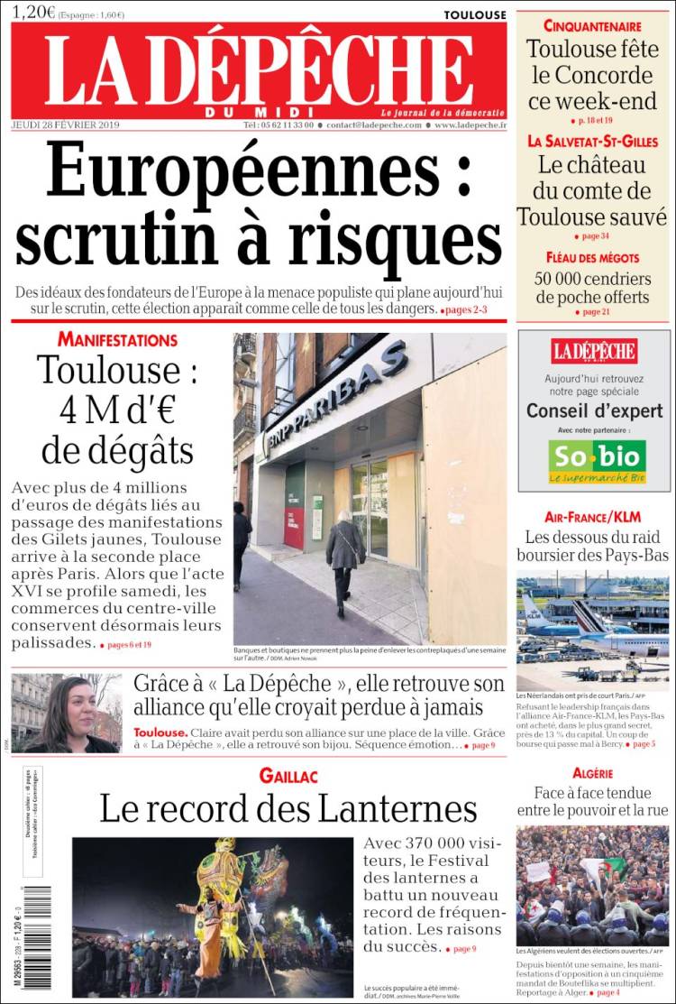 Portada de La Dépêche du Midi (Francia)