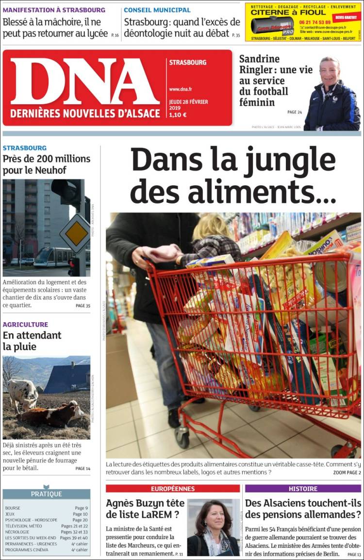 Portada de Les Dernières Nouvelles d'Alsace (Francia)