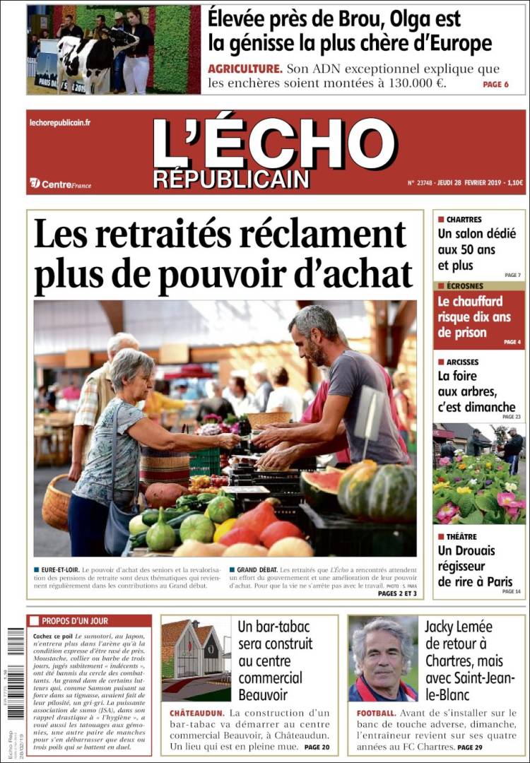 Portada de L'Echo Républicain (Francia)